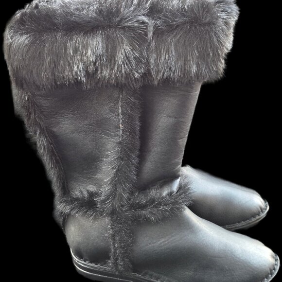 Vintage Black Genuine Leather & Fur Mid-Calf Boots - Picture 4 of 7